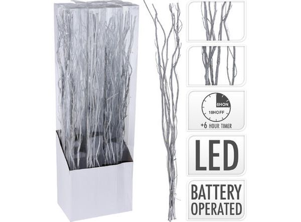 Kvist sølv m/u glitter 24 LED 75cm 