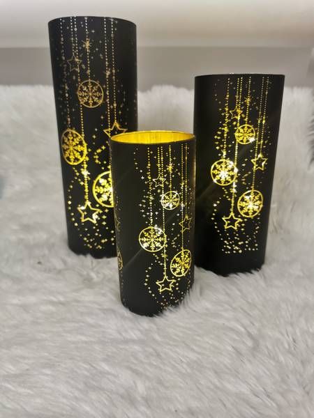 Lyslykt Julekuler matt sort LED 8x20cm