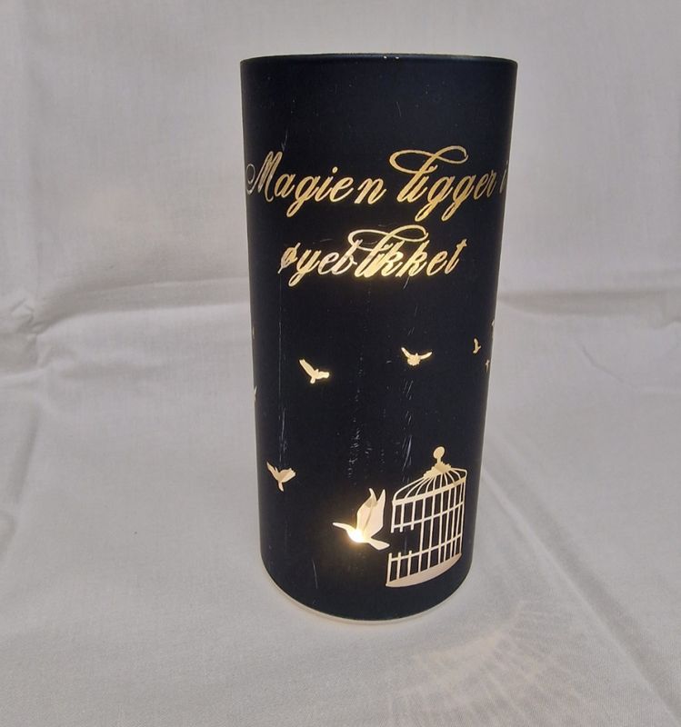 Lyslykt LED Fuglebur Blåsort 7x15cm